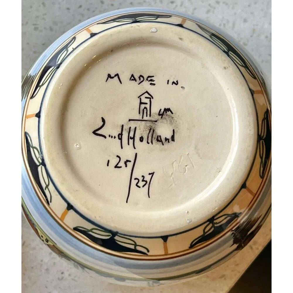Art Nouveau Gouda Dutch Vase 4.5” D x 3” T Hand-Painted Zuid Holland Ceramic GUC
